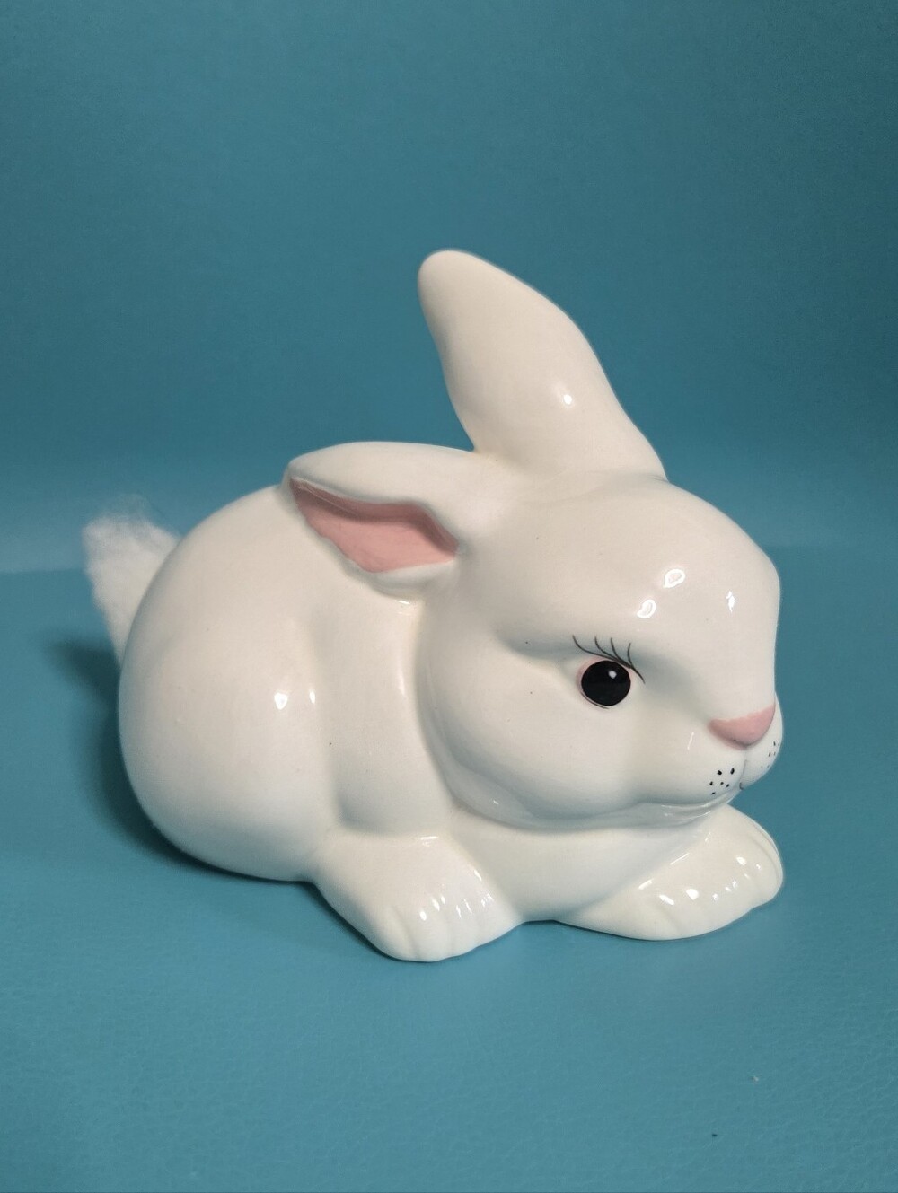 Cottonball Dispenser White Ceramic Bunny Figurine Decorative Bath Accent